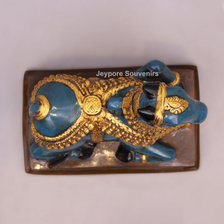 9" Handcrafted Brass Nandi Bull Statue with Hand-Painted Finish