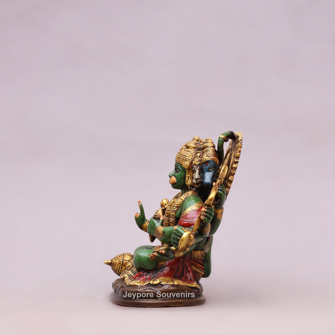 9" Handcrafted Brass Panchmukhi Hanuman Statue with Hand-Painted Finish