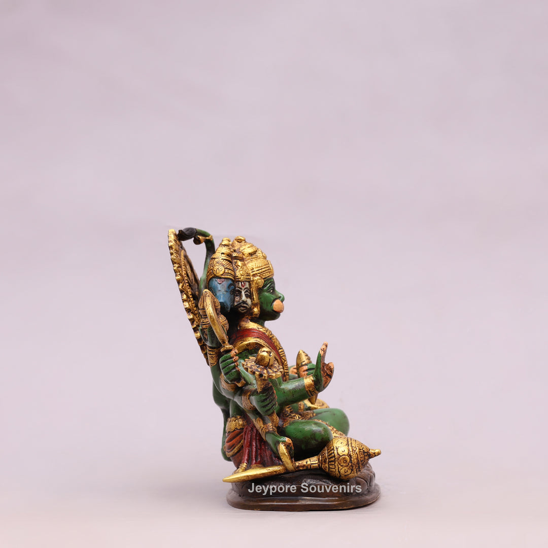 9" Handcrafted Brass Panchmukhi Hanuman Statue with Hand-Painted Finish