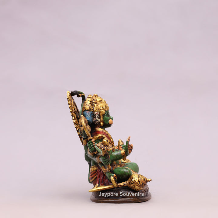 9" Handcrafted Brass Panchmukhi Hanuman Statue with Hand-Painted Finish