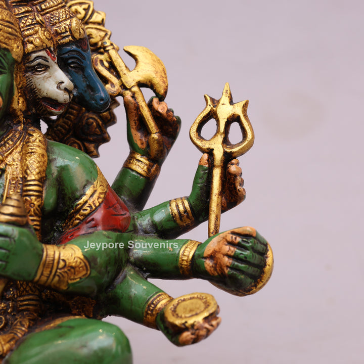 9" Handcrafted Brass Panchmukhi Hanuman Statue with Hand-Painted Finish
