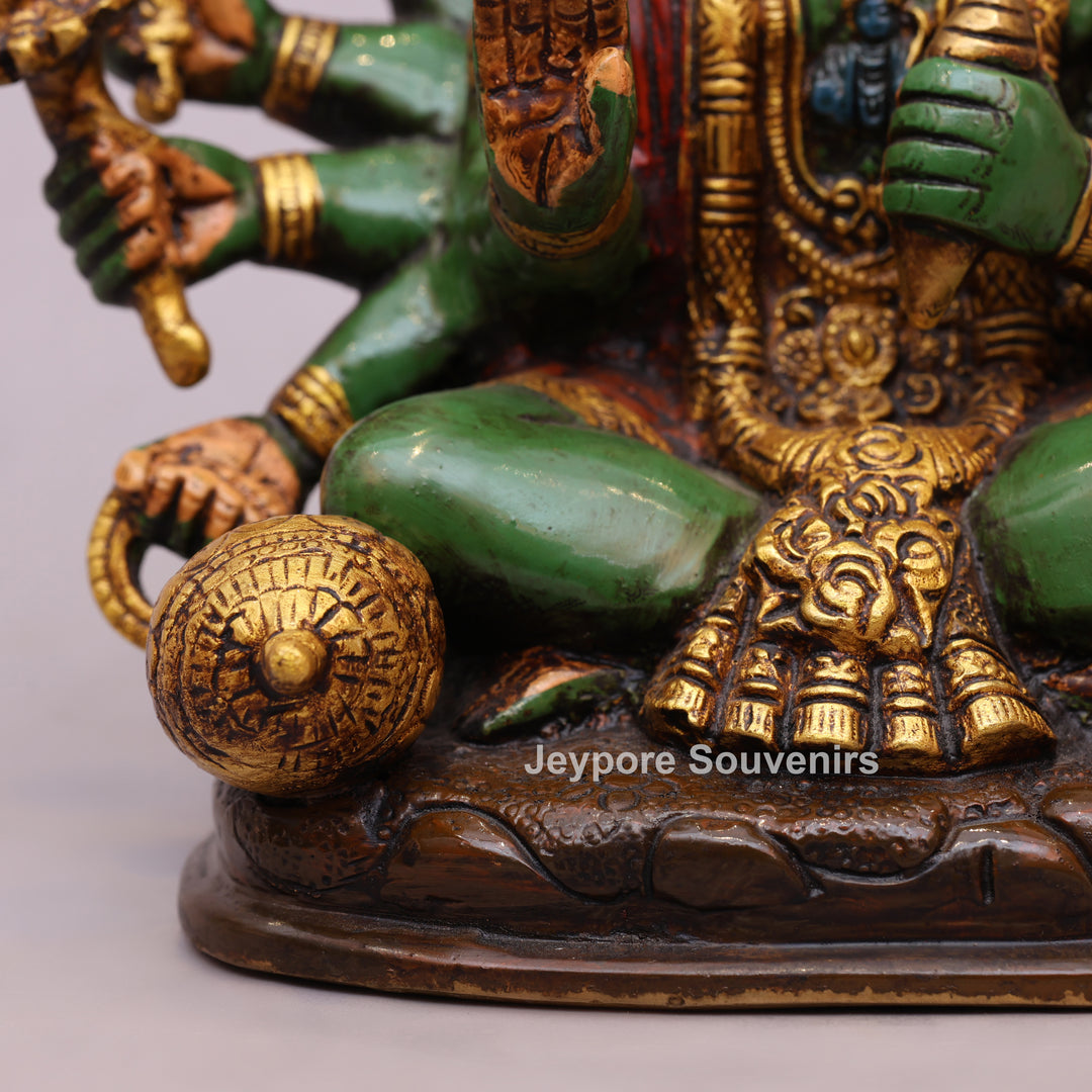 9" Handcrafted Brass Panchmukhi Hanuman Statue with Hand-Painted Finish