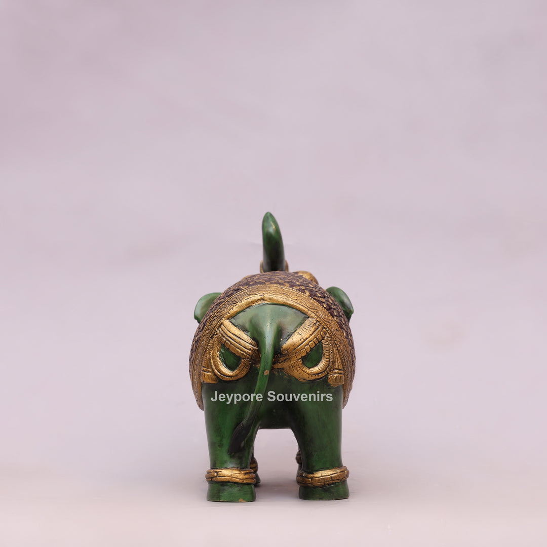 Handcrafted Brass Elephant Statue with Hand-Painted Green Finish
