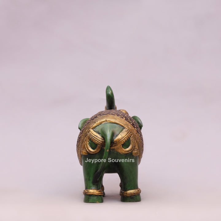 Handcrafted Brass Elephant Statue with Hand-Painted Green Finish