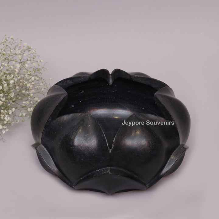 Black Marble Lotus Flower Bowl Decorative Centerpiece