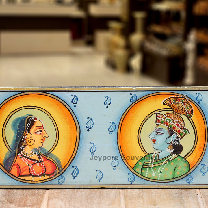 Handcrafted Radha Krishna Festival Scene Wooden Mirror Frame