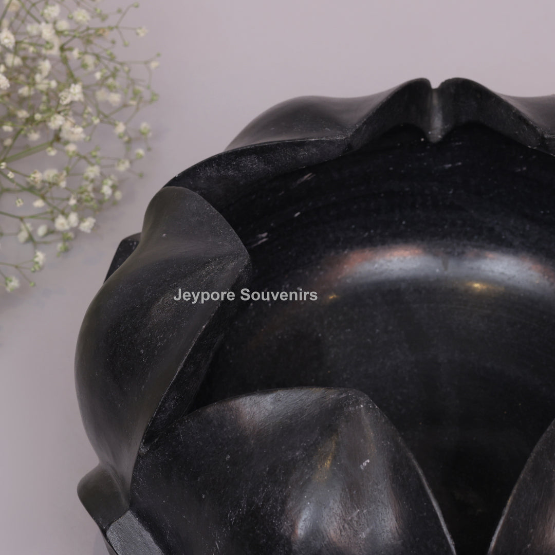 Black Marble Lotus Flower Bowl Decorative Centerpiece