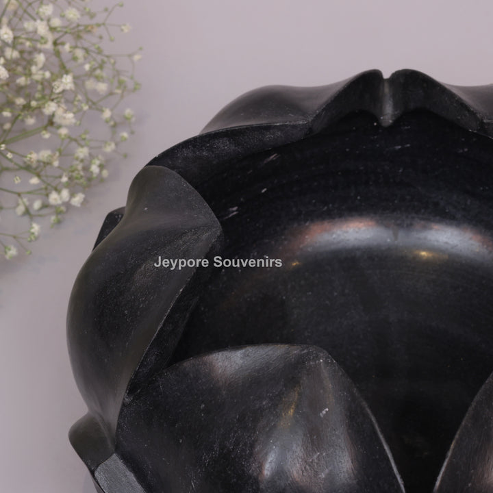Black Marble Lotus Flower Bowl Decorative Centerpiece