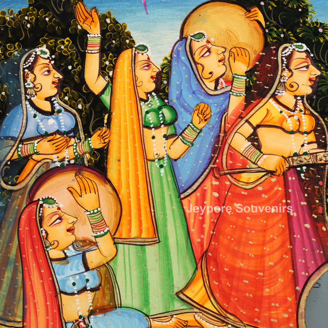Handcrafted Radha Krishna Festival Scene Wooden Mirror Frame