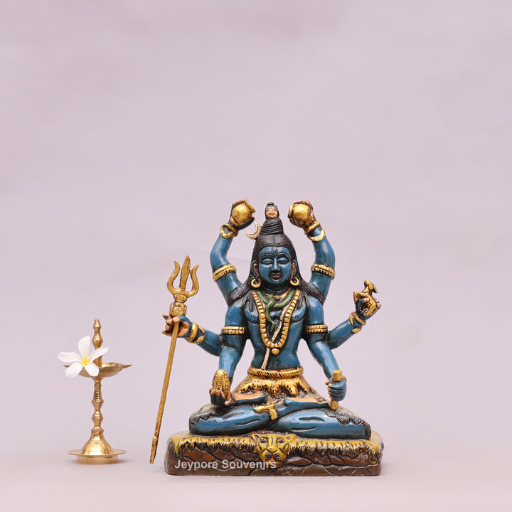 10" Handcrafted Brass Lord Shiva Statue with Hand-Painted Finish