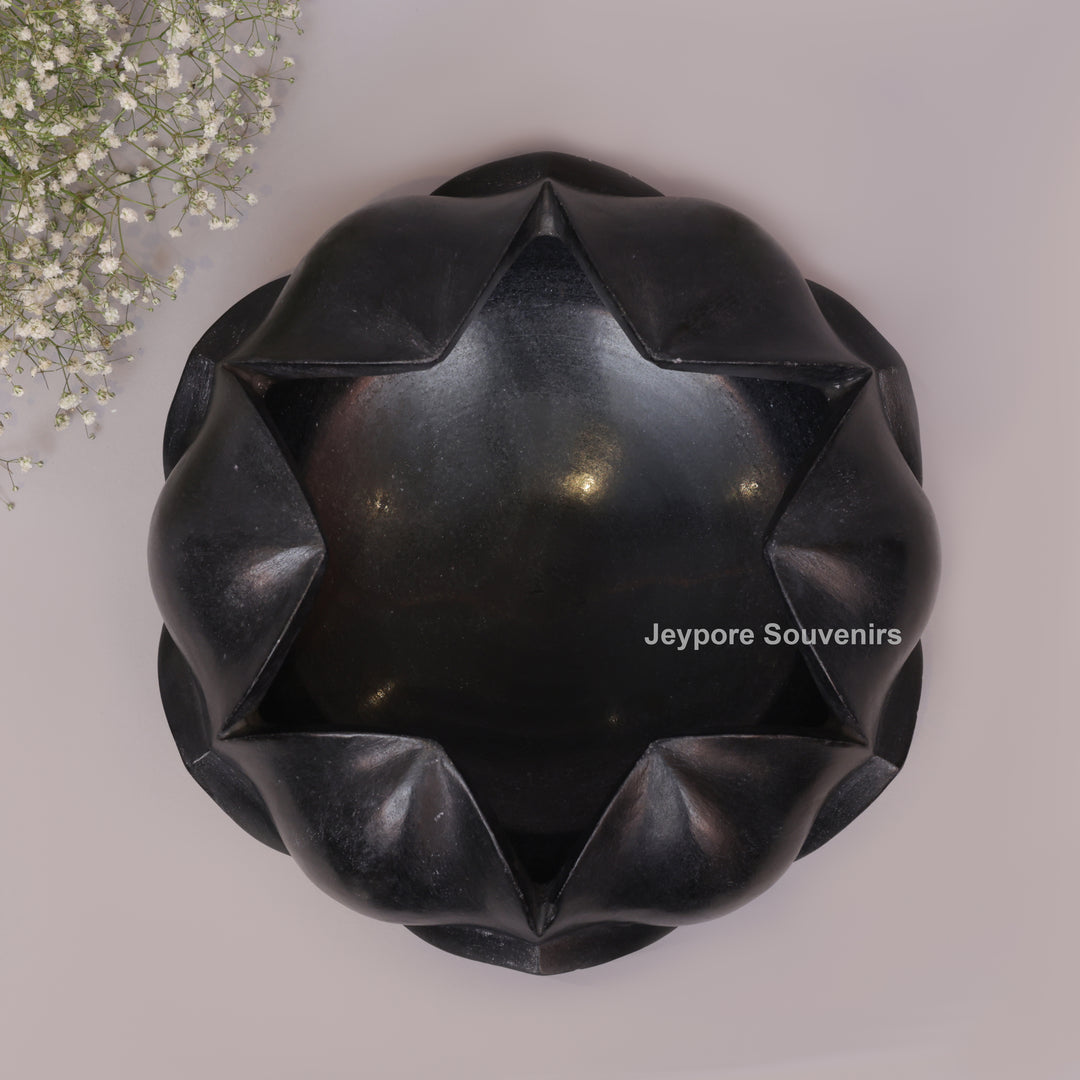 Black Marble Lotus Flower Bowl Decorative Centerpiece