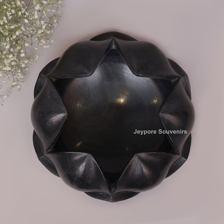 Black Marble Lotus Flower Bowl Decorative Centerpiece