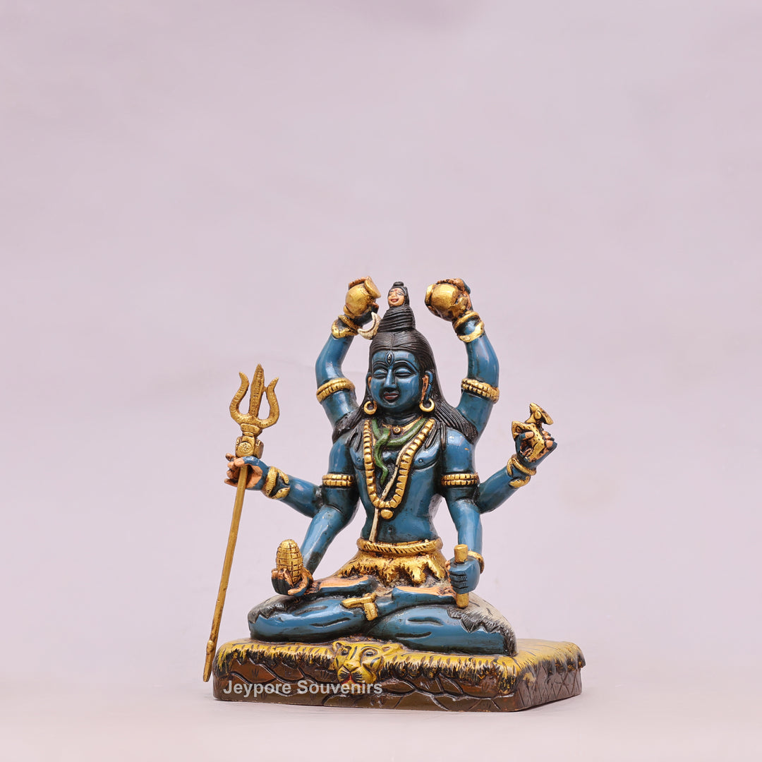 10" Handcrafted Brass Lord Shiva Statue with Hand-Painted Finish