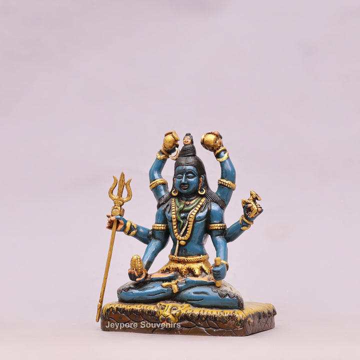 10" Handcrafted Brass Lord Shiva Statue with Hand-Painted Finish