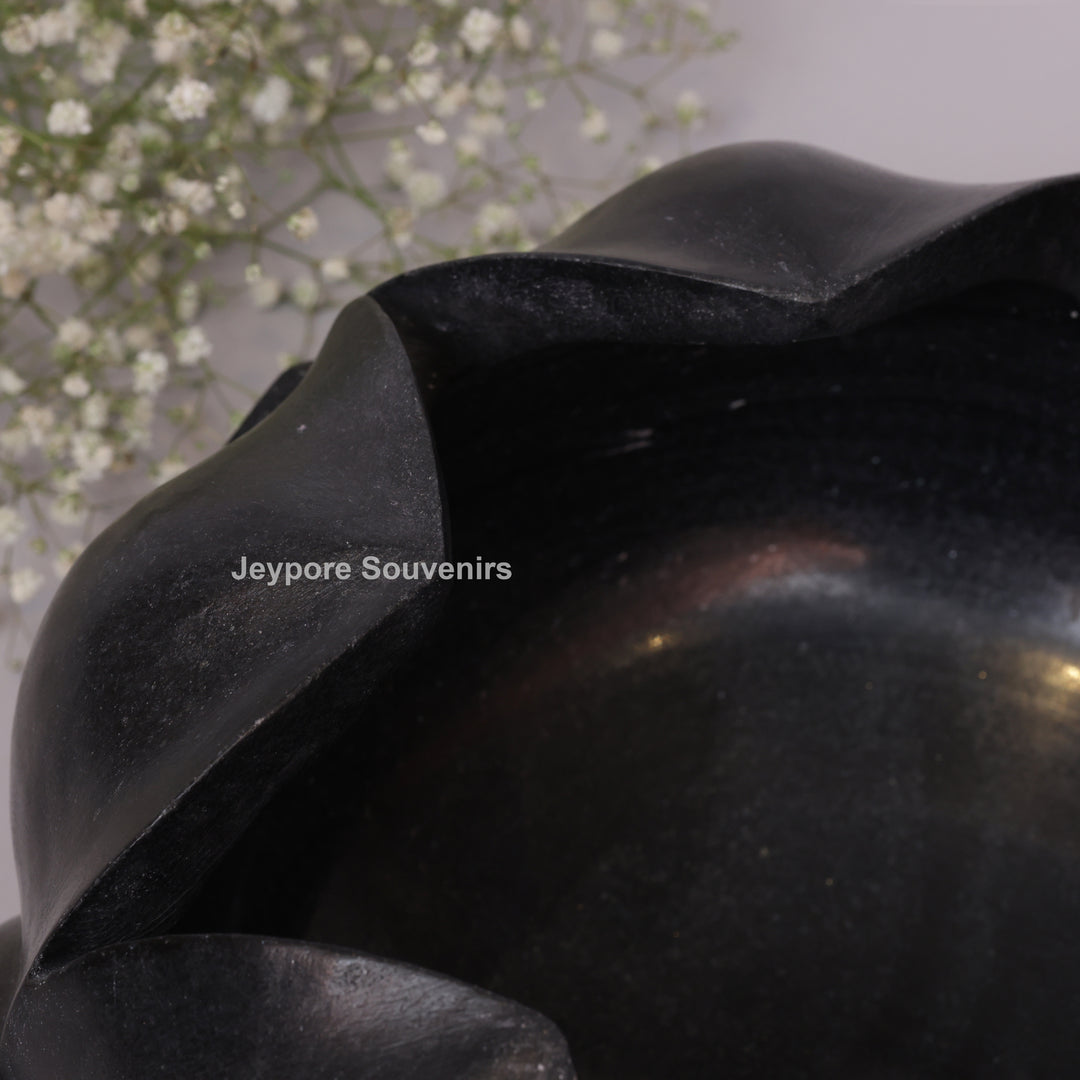 Black Marble Lotus Flower Bowl Decorative Centerpiece