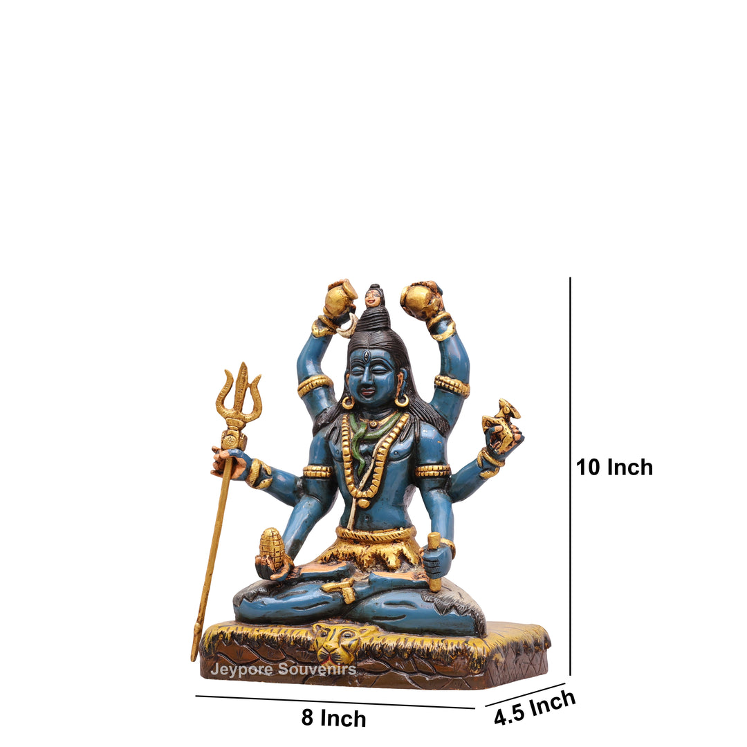 10" Handcrafted Brass Lord Shiva Statue with Hand-Painted Finish