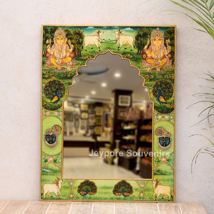 Handcrafted Pichwai Lord Ganesha Decorative Wall Mirror Frame