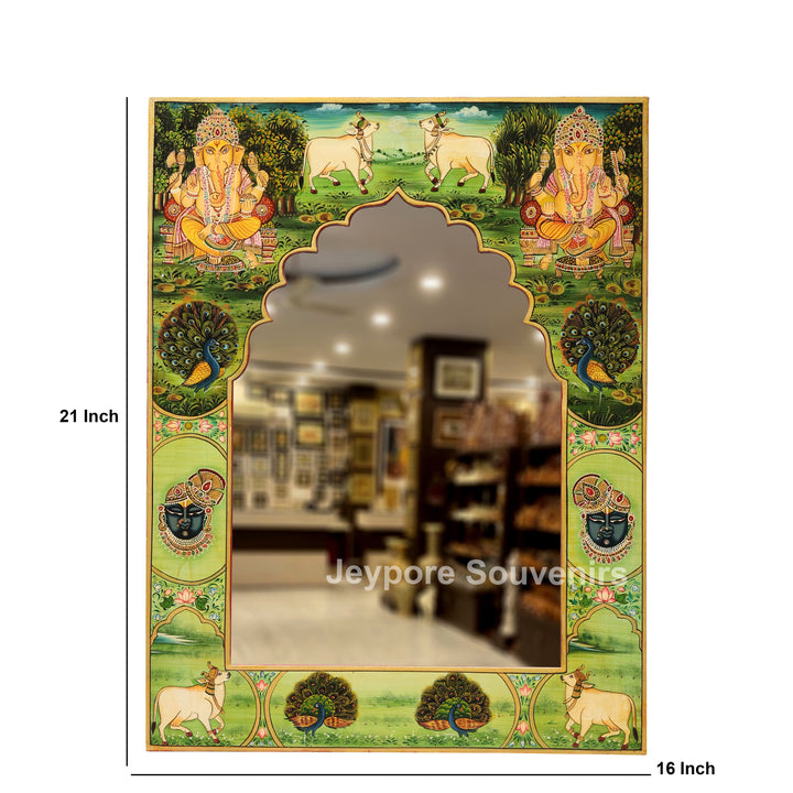 Handcrafted Pichwai Lord Ganesha Decorative Wall Mirror Frame