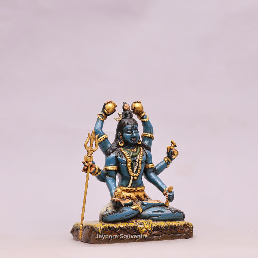 10" Handcrafted Brass Lord Shiva Statue with Hand-Painted Finish