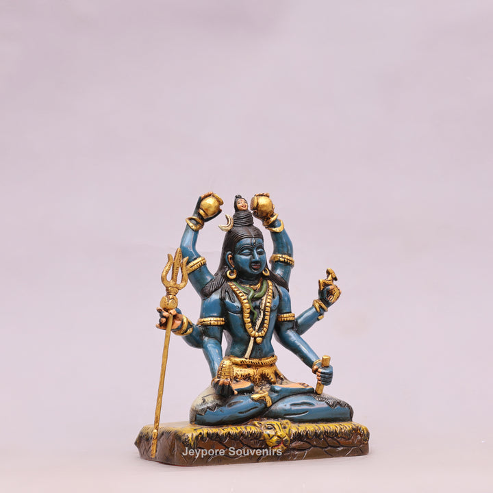 10" Handcrafted Brass Lord Shiva Statue with Hand-Painted Finish