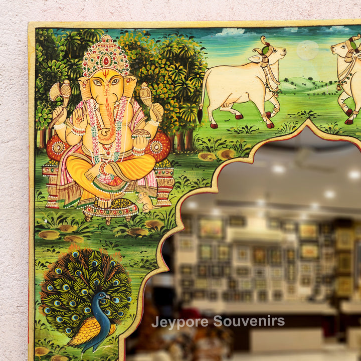 Handcrafted Pichwai Lord Ganesha Decorative Wall Mirror Frame