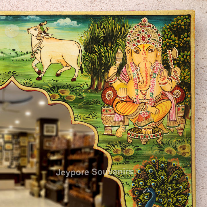 Handcrafted Pichwai Lord Ganesha Decorative Wall Mirror Frame