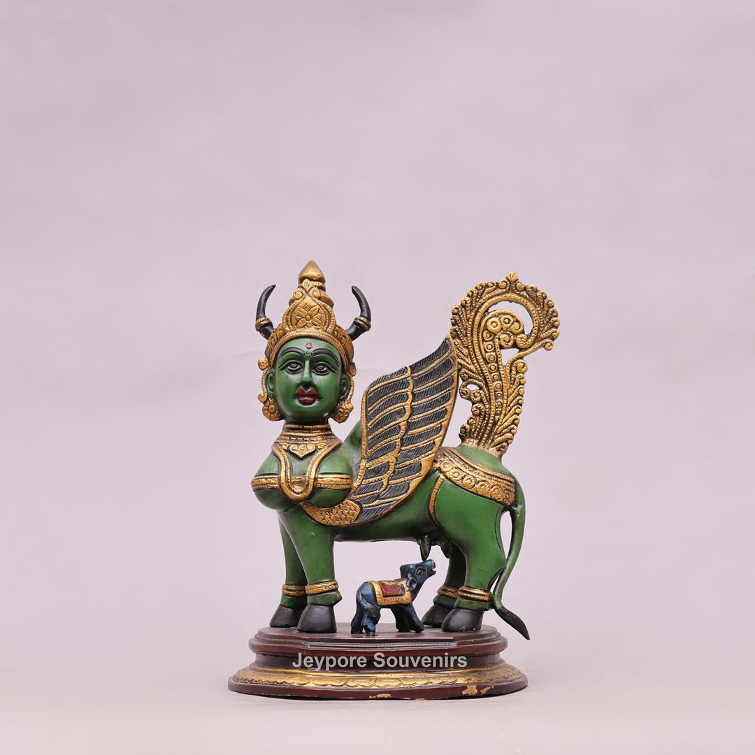 10" Handcrafted Brass Kamdhenu Cow with Calf Statue