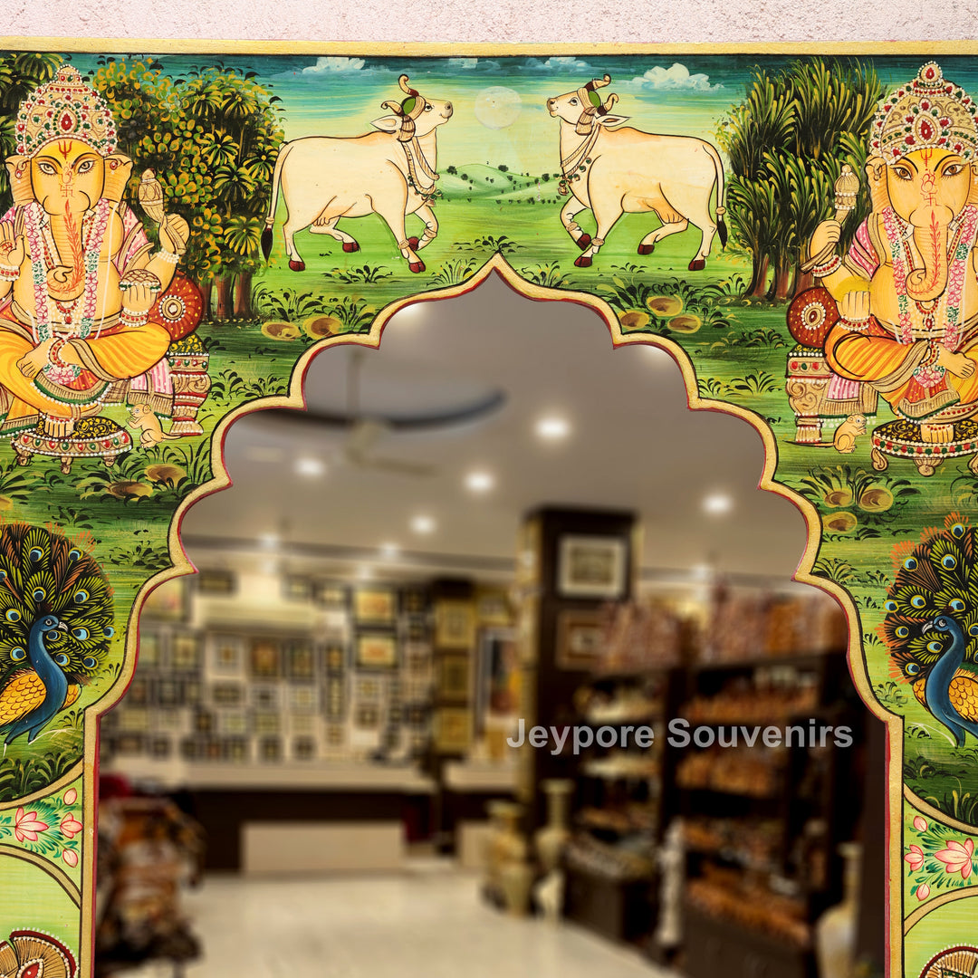 Handcrafted Pichwai Lord Ganesha Decorative Wall Mirror Frame