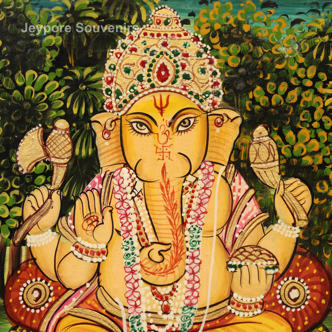 Handcrafted Pichwai Lord Ganesha Decorative Wall Mirror Frame