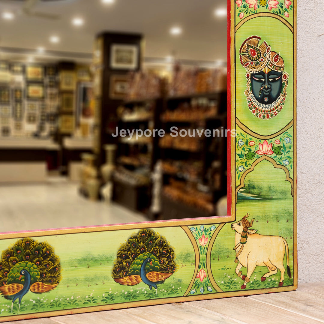Handcrafted Pichwai Lord Ganesha Decorative Wall Mirror Frame