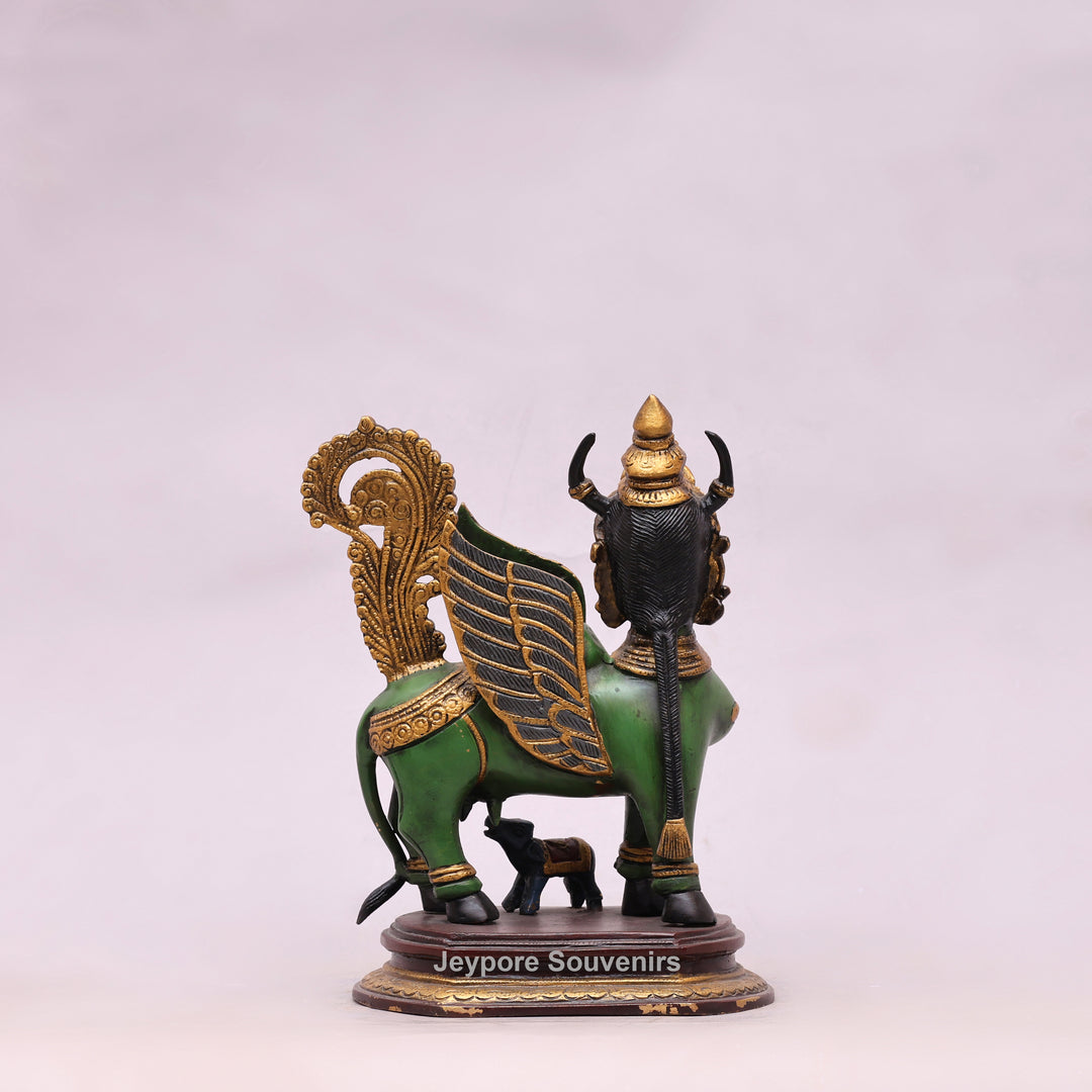 10" Handcrafted Brass Kamdhenu Cow with Calf Statue