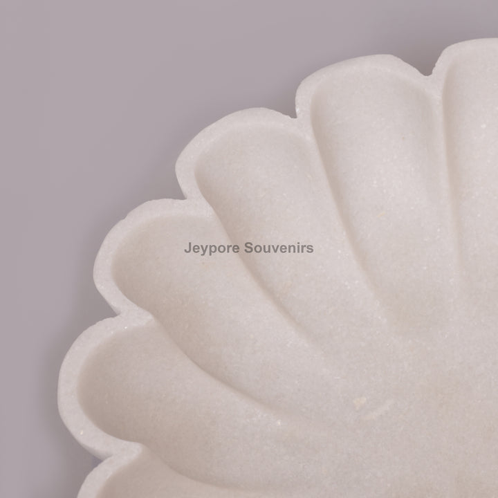 Hand-Carved White Marble scalloped Urli Bowl With Petal Shape