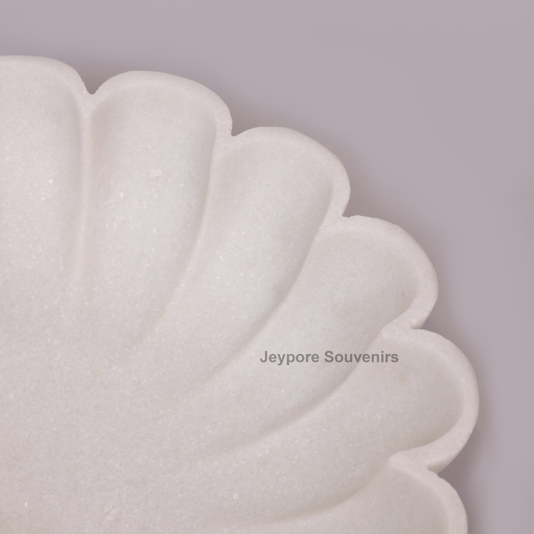 Hand-Carved White Marble scalloped Urli Bowl With Petal Shape