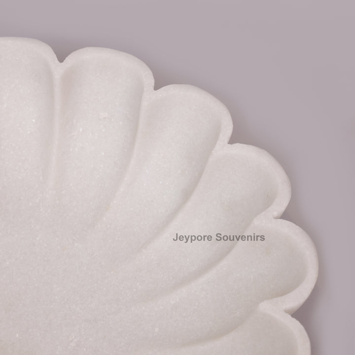 Hand-Carved White Marble scalloped Urli Bowl With Petal Shape