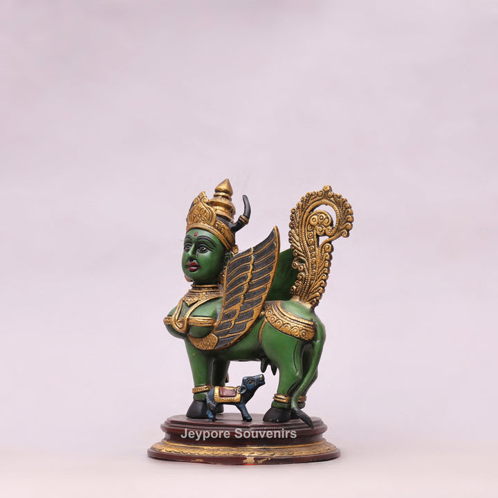 10" Handcrafted Brass Kamdhenu Cow with Calf Statue