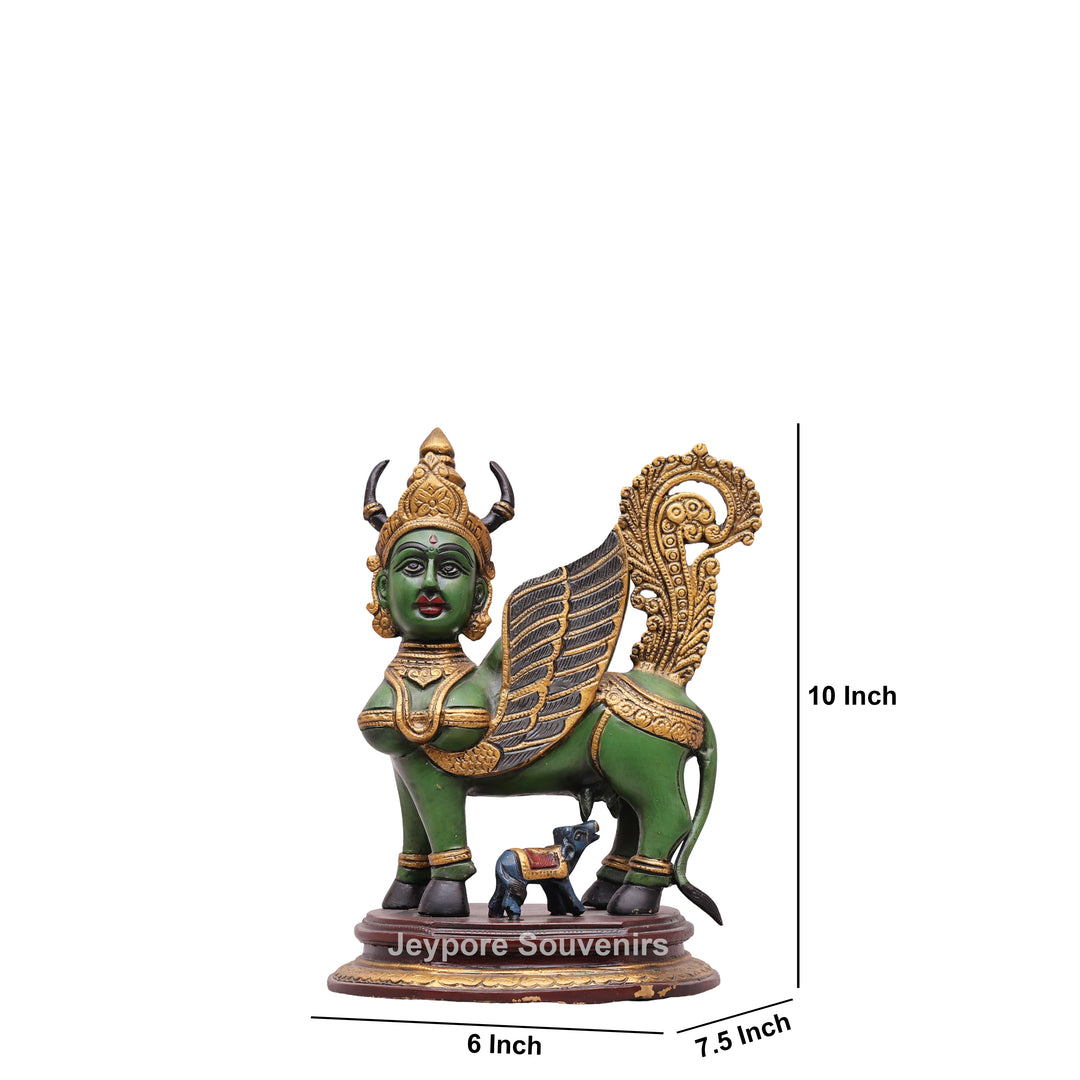 10" Handcrafted Brass Kamdhenu Cow with Calf Statue