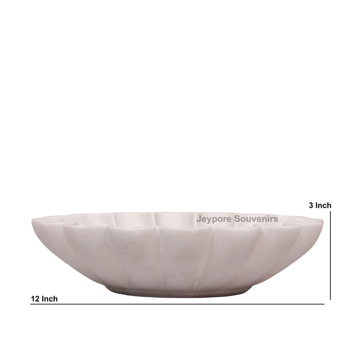 Hand-Carved White Marble scalloped Urli Bowl With Petal Shape