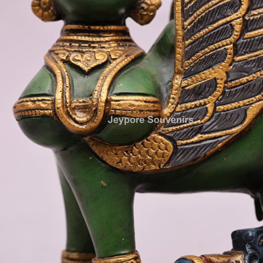 10" Handcrafted Brass Kamdhenu Cow with Calf Statue