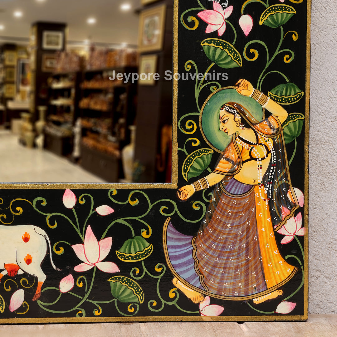 Radha Krishna Hand-Painted Pichwai Style Wall Mirror Frame