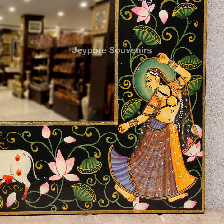 Radha Krishna Hand-Painted Pichwai Style Wall Mirror Frame
