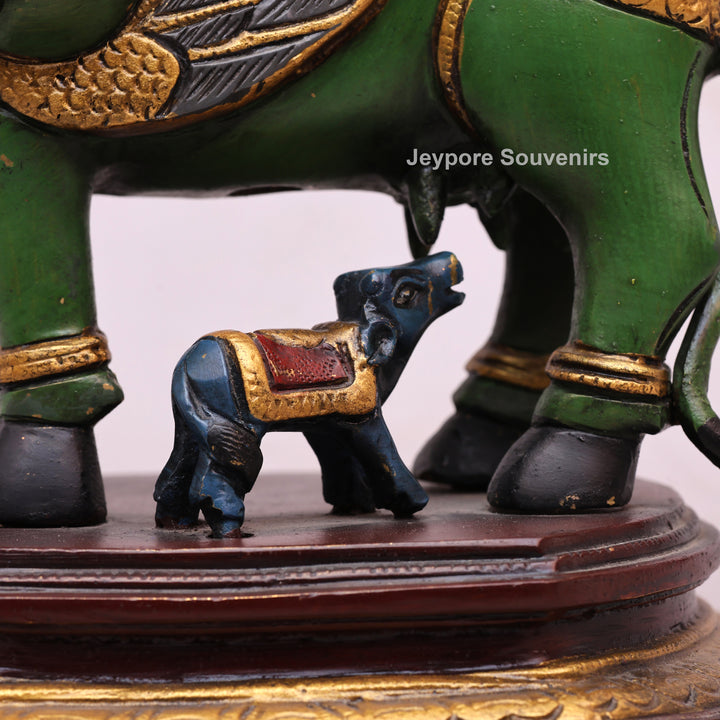 10" Handcrafted Brass Kamdhenu Cow with Calf Statue