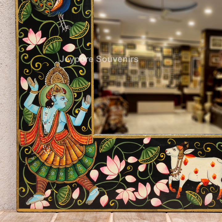 Radha Krishna Hand-Painted Pichwai Style Wall Mirror Frame