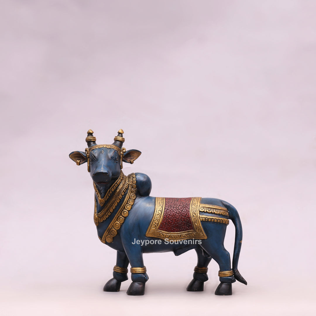 10" Handcrafted Brass Nandi Bull Idol with Hand-Painted Finish
