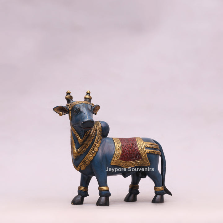 10" Handcrafted Brass Nandi Bull Idol with Hand-Painted Finish