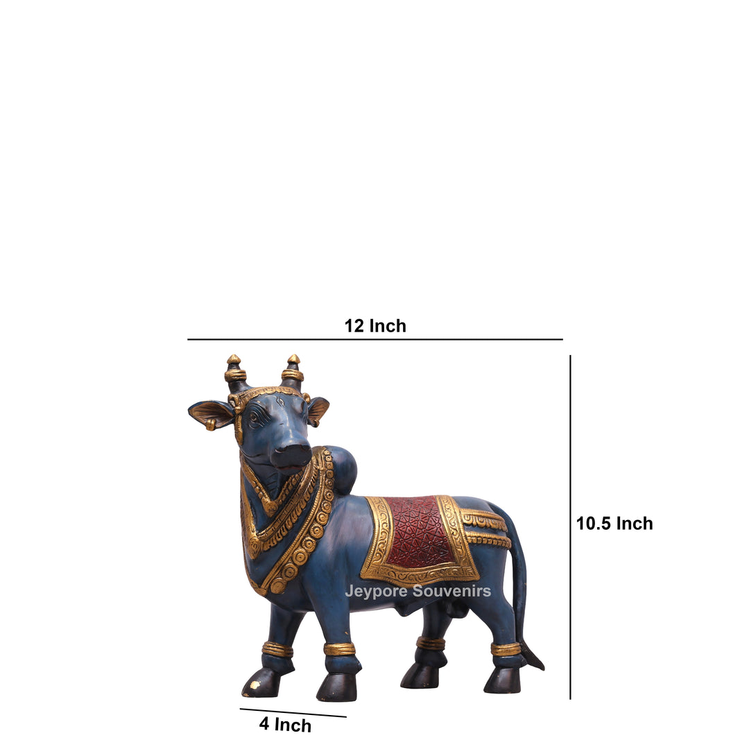 10" Handcrafted Brass Nandi Bull Idol with Hand-Painted Finish