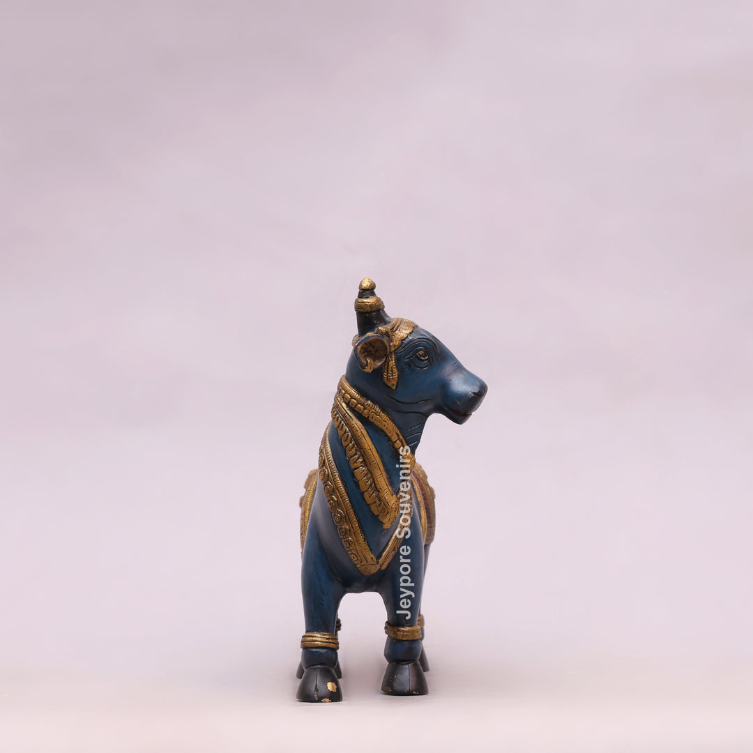 10" Handcrafted Brass Nandi Bull Idol with Hand-Painted Finish