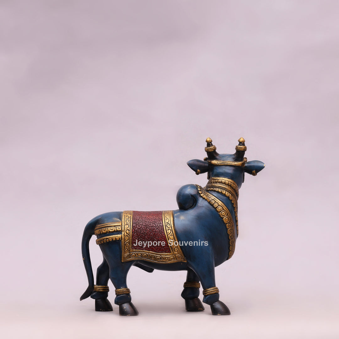 10" Handcrafted Brass Nandi Bull Idol with Hand-Painted Finish