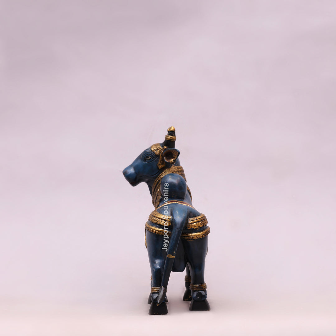 10" Handcrafted Brass Nandi Bull Idol with Hand-Painted Finish