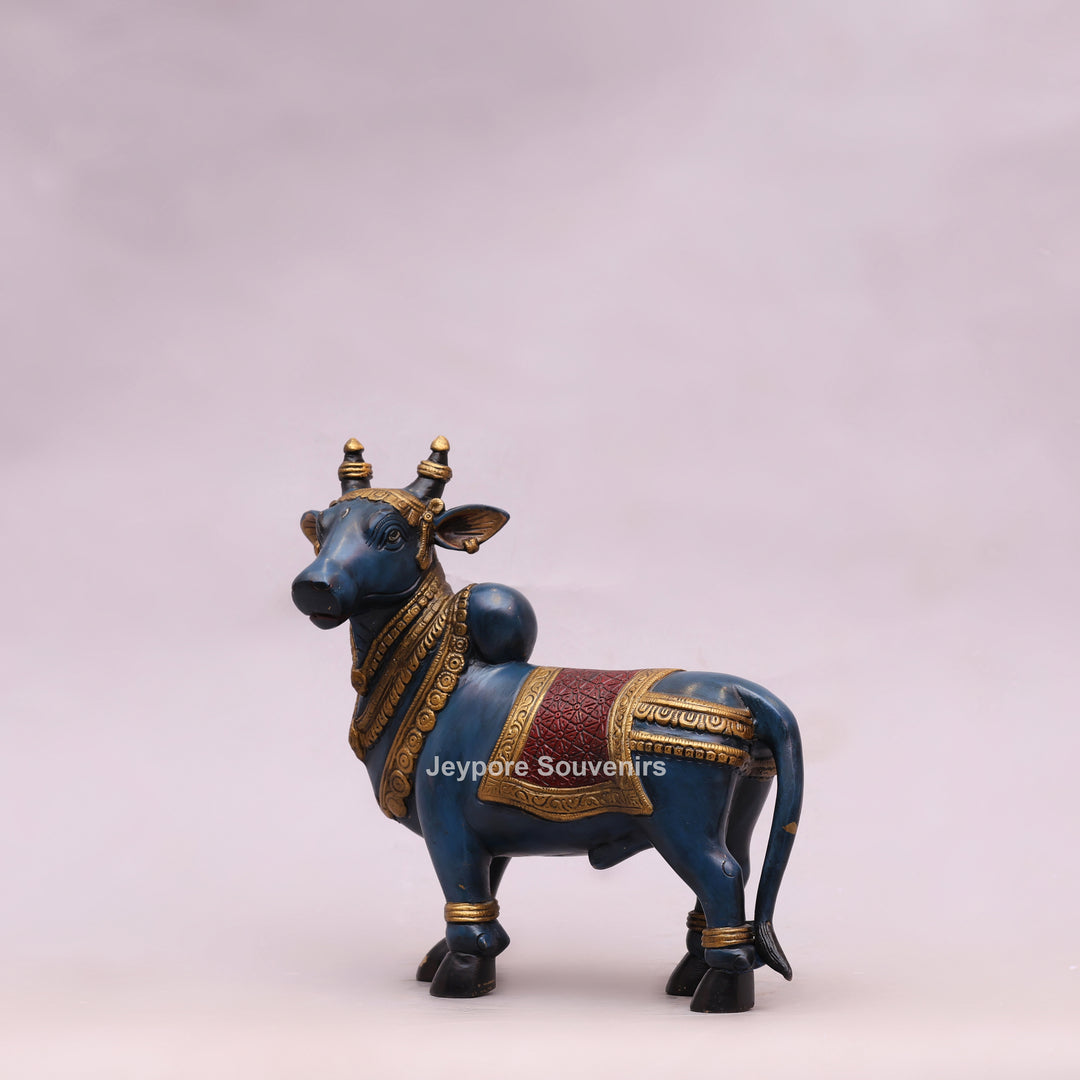 10" Handcrafted Brass Nandi Bull Idol with Hand-Painted Finish