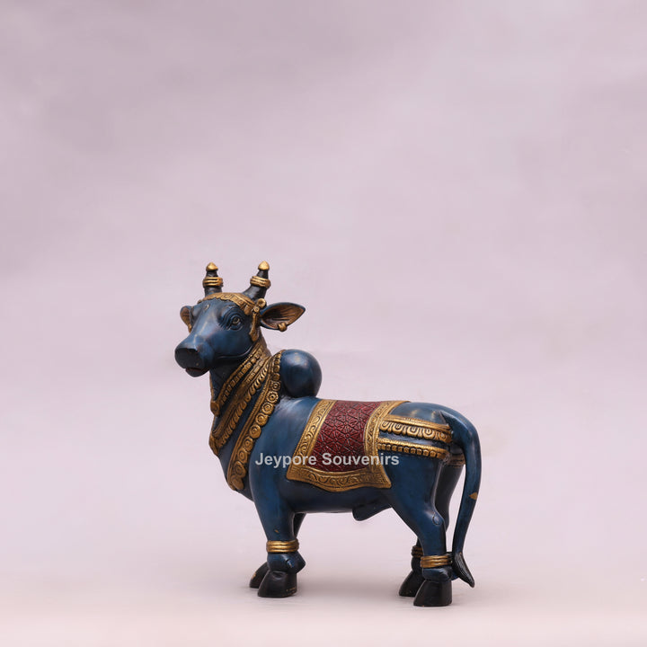 10" Handcrafted Brass Nandi Bull Idol with Hand-Painted Finish